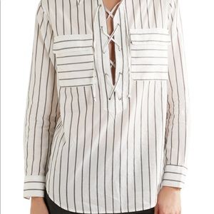 NWT Equipment lace up top with stripes